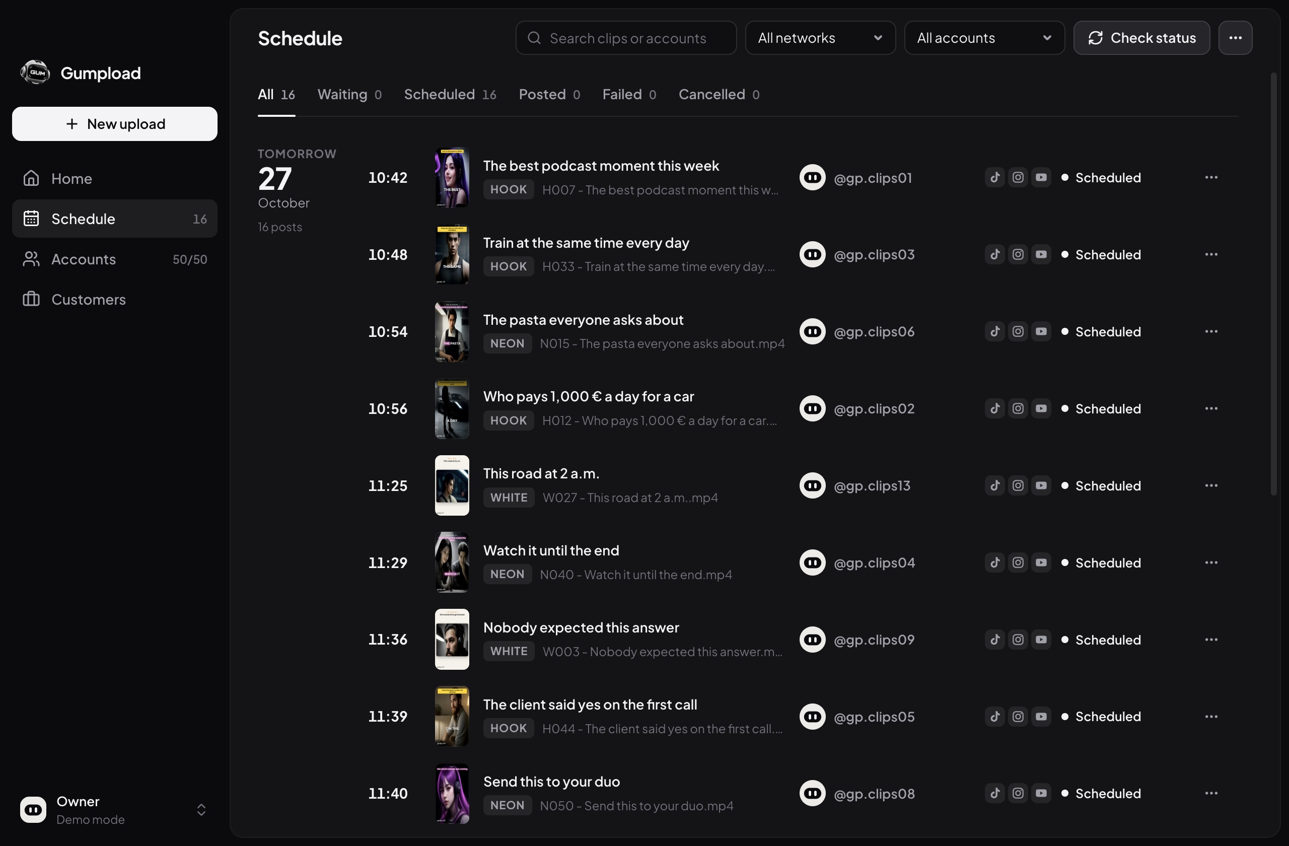 Schedule: every post and its status